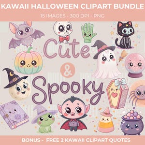 Kawaii Halloween Clipart Bundle: Pastel Spooky PNG Stickers (Digital Download)