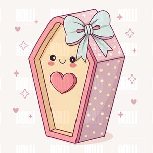 Kawaii Coffin Clipart: Pastel Halloween PNG Sticker (Digital Download)