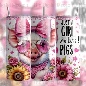 Just A Girl Who Loves Pigs Tumbler Wrap, Cute Pig 20oz Skinny png, Funny Pig Tumbler Wrap PNG, Sublimation Tumbler Design, DIGITAL ONLY