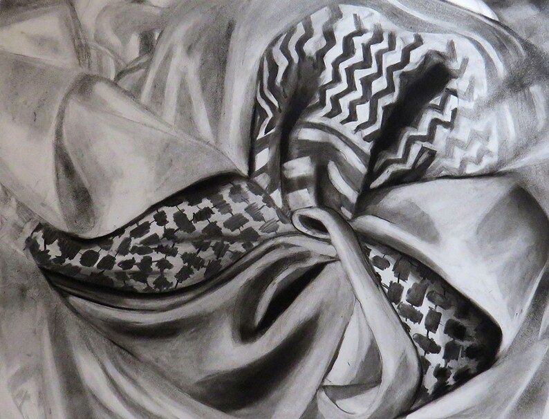 Original Charcoal Drawing Draped Fabric 18 x 24'' on Etsy