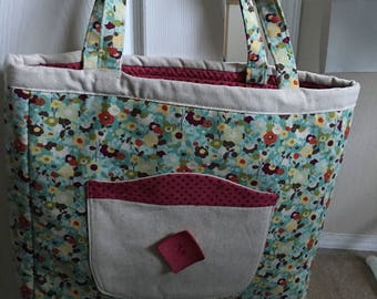 Discounted Handmade Linen Market Bag Tote Art Bag Quilting Bag Avante Garden Moda Lower Price