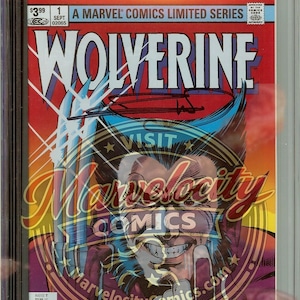 May include: A CGC graded 9.8 Wolverine Limited Series Facsimile Edition #1 comic book, signed by Frank Miller. The cover features Wolverine with extended claws, bold red and blue colors, and the text A Marvel Comics Limited Series.