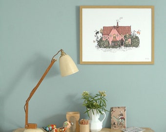 Enchanted Cottage Illustration Giclée Print Woodlands Collection