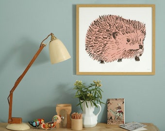 Hedgehog Pink Giclée Animal Print Woodlands Collection