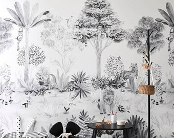 Jungle Wallpaper Mural - Grey