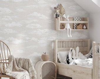 Clouds Wallpaper in Stone, Sky Wallpaper, Nursery Wallpaper, Kids Wallpaper, Cloudy Sky Wallpaper, Children's Wallpaper, Clouds Wall Decor