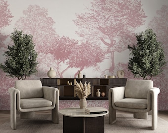 Hua Trees Mural Wallpaper Burgundy