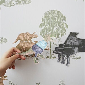 Carta da Parati Magnetica Dino - Verde Rosa, Carta da Parati Interattiva per Bambini, Carta da Parati per Asilo Nido, per Bambini, Dinosauri
