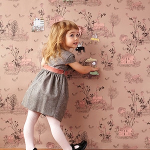 Carta da Parati Magnetica del Bosco - Marrone Rosa, Carta da Parati con Animali del Bosco, Carta da Parati per Bambini, per Asilo