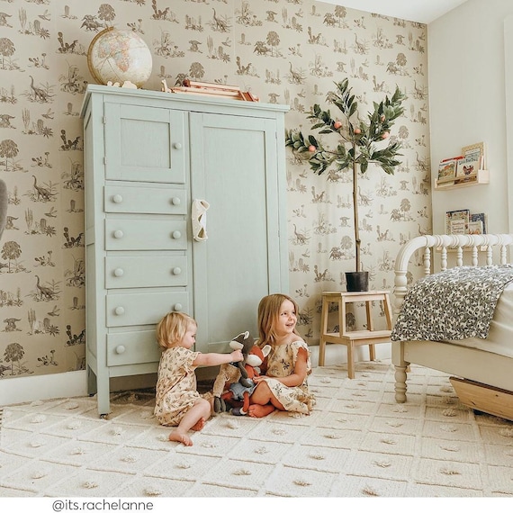 Dinosaur Wallpaper - Grey, Kids Wallpaper, Nursery Wallpaper, Childrens Wallpaper, Childrens Decor, Kids Decor, Dinosaur Nursery Decor