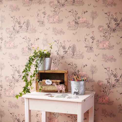 Woodlands Wallpaper Brown Pink Etsy