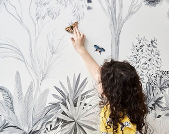 Magnetic Jungle Wallpaper Mural - Grey