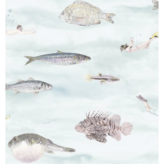 Fish Wallpaper Under the Sea Wallpaper Bathroom Wallpaper Ocean Wallpaper Tropical Fish Wallpaper Bathroom Decor Bathroom Wall Decor Etsy