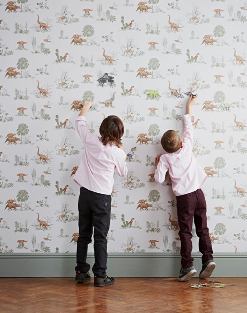 Dino Wallpaper Pink Green Etsy