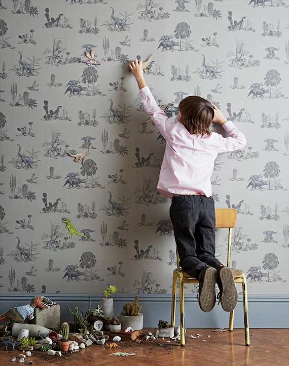 Magnetic Dino Wallpaper Grey 