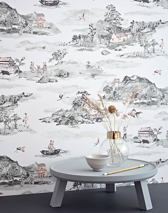 Magnetic Mountains Wallpaper Grau Pink Etsy