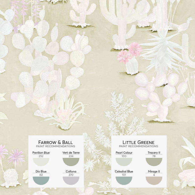 Green desert themed wallpaper paint recommendations