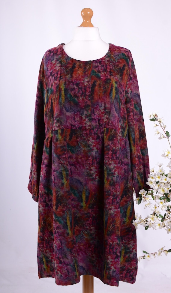 Lagenlook Boho Dress, Prairie Dress, Pleated Dress, Red, Multicoloured Amazing Bella Blue Plus Size Dress, Dress with Pockets 22/24 L/XL
