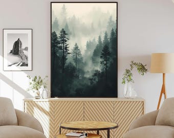 Muted Green Forest Print: Calming Woodland Nature Art (Digital Download)