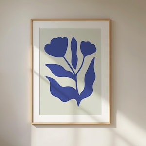 Abstrakt Blaue Blume Wand Kunst, Mid Century Modern Blau Kunst Druck, Skandinavisch Poster | Japandi Wall Art, Boho Blumendruck