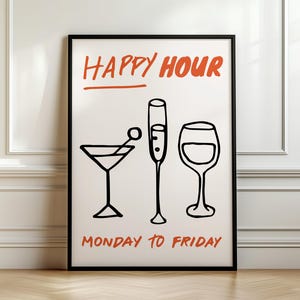 Happy Hour Print, Retro Kitchen Prints, Alcohol Wall Art, Bar Print Poster, Retro Kitchen Prints, Vintage Wall Decor, Happy Hour Prints