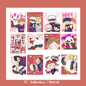 Puede incluir: Una colecci&oacute;n de ilustraciones coloridas de estilo anime con personajes en varias poses, corazones y texto japon&eacute;s. Las im&aacute;genes tienen un fondo rojo e incluyen textos como "Sweet Girl!" y "Happy + Love Forever".