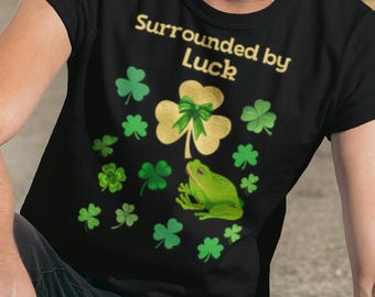 St Patrick's Day Tee Shirt, Lucky Frog Unisex T-shirt, Irish Culture Tee, Good Luck Shamrocks Shirt, St Paddy's Day Top, Shamrock Frog