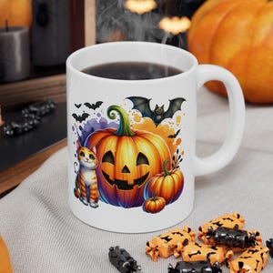 Kubek na Halloween, Uśmiechnięty Kubek Jack-O-Lantern, Kubek z dynią na sezon jesienny, Idealny prezent na Halloween, Zabawny Kubek na Halloween, Uroczysty Ceramiczny Kubek na Halloween