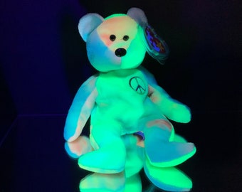 Ty Beanie Babies Bear -  Peace Style 4053 - 107 - Great Neon Colors - Retired - MWMT - Never Played With or Displayed