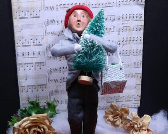 Byers Choice Caroler - 1997 Man Holding Christmas Tree - Limited Edition Collectible Doll