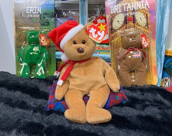 Ty Beanie Baby ~ 1997 Holiday Teddy - Santa Christmas Bear - Style 4200 - PVC - No Stamp - MWMT - Tag Errors