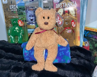 Ty Beanie Babies Bear - Curly Bear - Style 4052 - Brown Nose - Lots of Errors - Original - MWMT - Never Played With - Stored Since Purchase