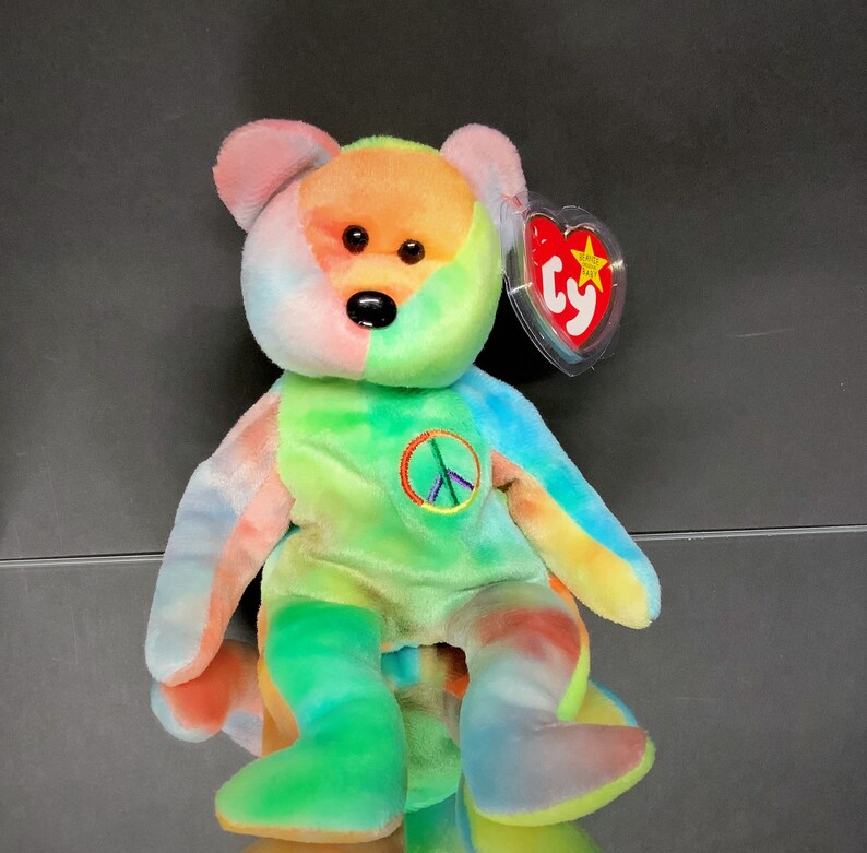 Neon Ty Peace Beanie Baby Tie Dyed Bear MWMT Etsy