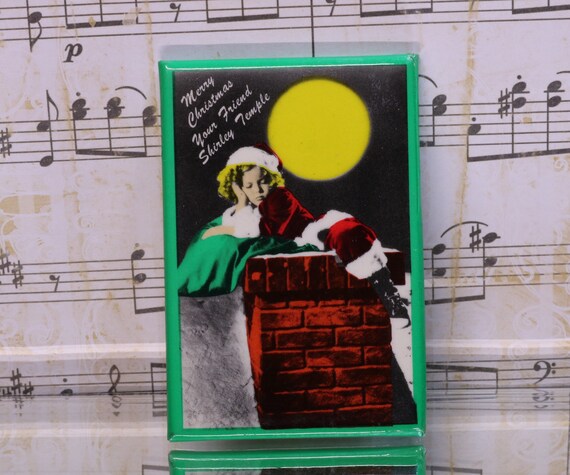 Shirley Temple /"Merry Christmas/" Pocket Mirror Shirley Santa 2/" x 3/"