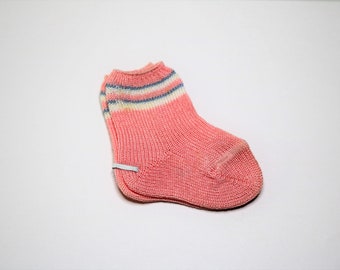 Pink Doll Socks -  Pink With Blue and White Stripes  NOS