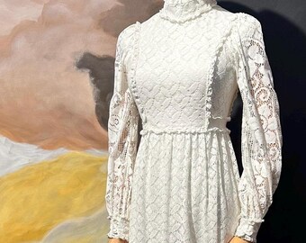 Vintage 1970s Prairie Maxi Dress Velvet Lace Gunne Sax Style Small Boho ...