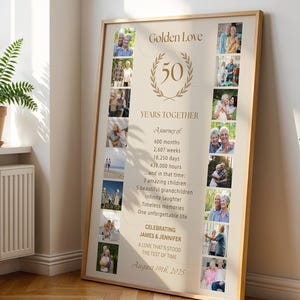 Golden Anniversary Photo Collage Template, 50th Wedding Editable Design, Personalized Gift Idea for Parents