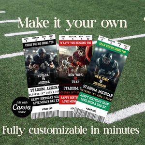 Customizable Football Ticket Template: Printable Birthday Gift (Canva Template)