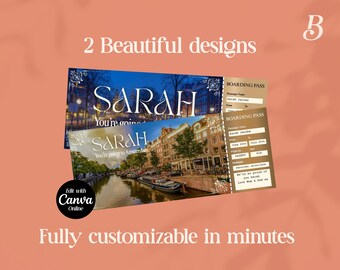 Amsterdam Surprise Trip Ticket: Editable Boarding Pass Template (Digital Download)