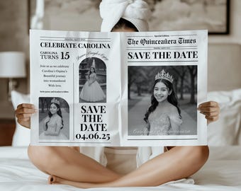 Hochzeitseinladung Vorlage: Bearbeitbar Sweet 15 Save the Date (Canva, Digital Download)