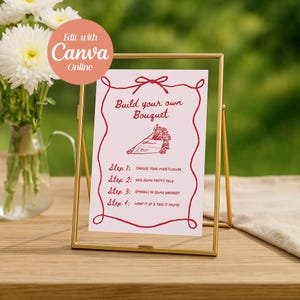 Bouquet Bar Sign Template, Editable Floral Design for Bridal Shower, Baby Shower, DIY Canva Printable Decor