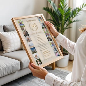 Plantilla de collage de fotos para el 50.º aniversario de bodas, diseño editable, idea de regalo personalizada para padres