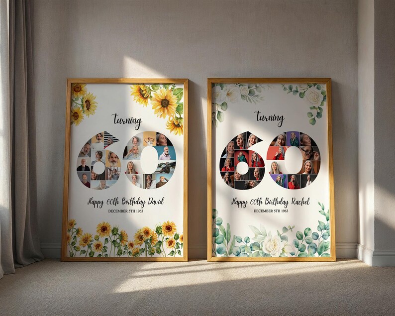 60th Birthday Photo Collage Template: Sunflower, Cherry Blossom ...