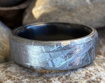 Galactic Force: Gibeon Meteorite Wedding Band & Black Titanium Men's Ring