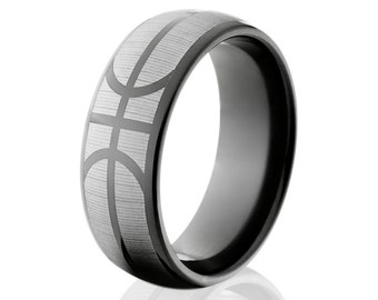 sports ring basketball ring basketball band sports gift black zirconium band black zirconium basketball ring: BZ-8HR-L-Basketball-Pocket-TT