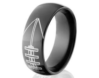 football ring football irconium band black zirconium ring black zirconium football ring two tone ring: BZ-8HR-M-Football