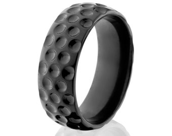 golf ring black zirconium ring black zirconium golf band golf ring sports ring unique gift: BZ-8HR-M-Golfball