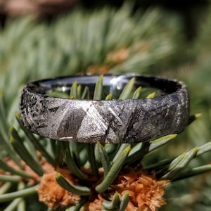 Gibeon Meteorite Wedding Band with Cobalt Chrome Sleeve - 6mm Authentic Genuine Gibeon Meteorite Rings