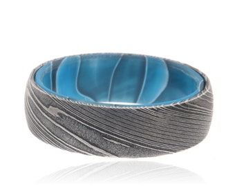 Anillo de acero de Damasco, diseñado y fabricado en EE. UU., auténtico acero forjado.