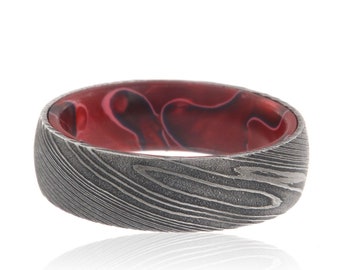 Anillo de acero de Damasco, alianza de boda, forjado al fuego, auténtico acero de Damasco